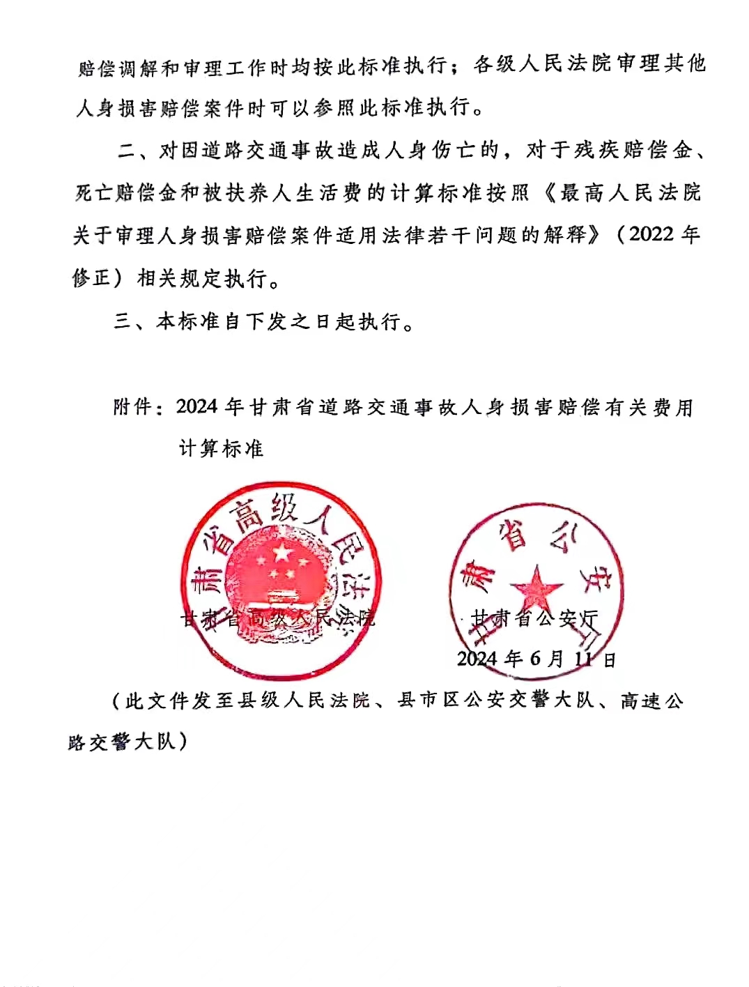 甘肃省2024年道路交通事故人身损害赔偿项目及标准（2024年6月11日更新） - 第2张图片